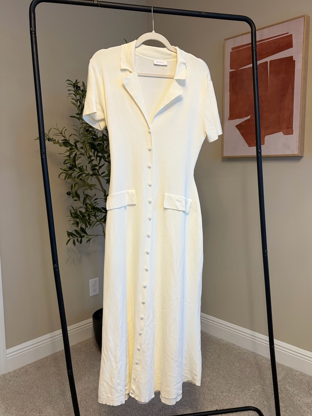Meshki Pearson Cream Button-Front Short Sleeve Midi Dress - Picture 4 of 4